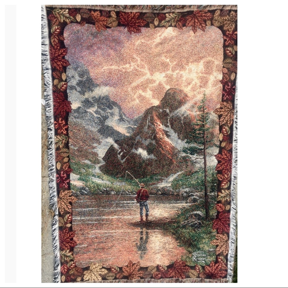 Thomas Kincade tapestry throw blanket Fisherman.